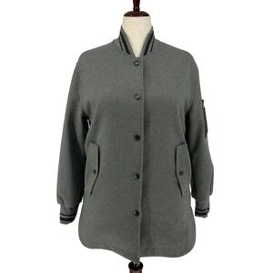 Customellow Womens Gray Varsity Bomber Jacket Long Sleeve Snap Front Pockets